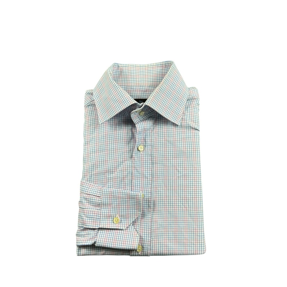 Etro Milano Mens Blue Pink Checked Cotton Button Front Shirt Size Medium M